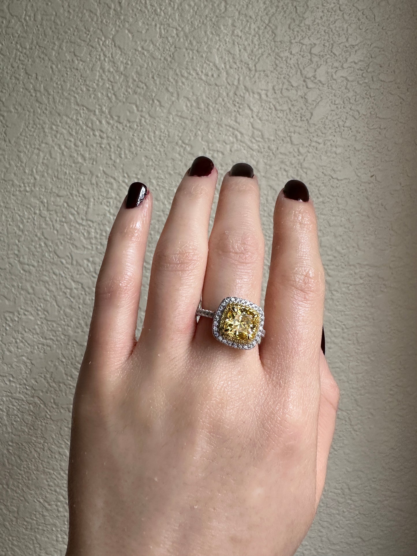 Yellow Sapphire Synthetic Moissanite Cushion Cut Ring