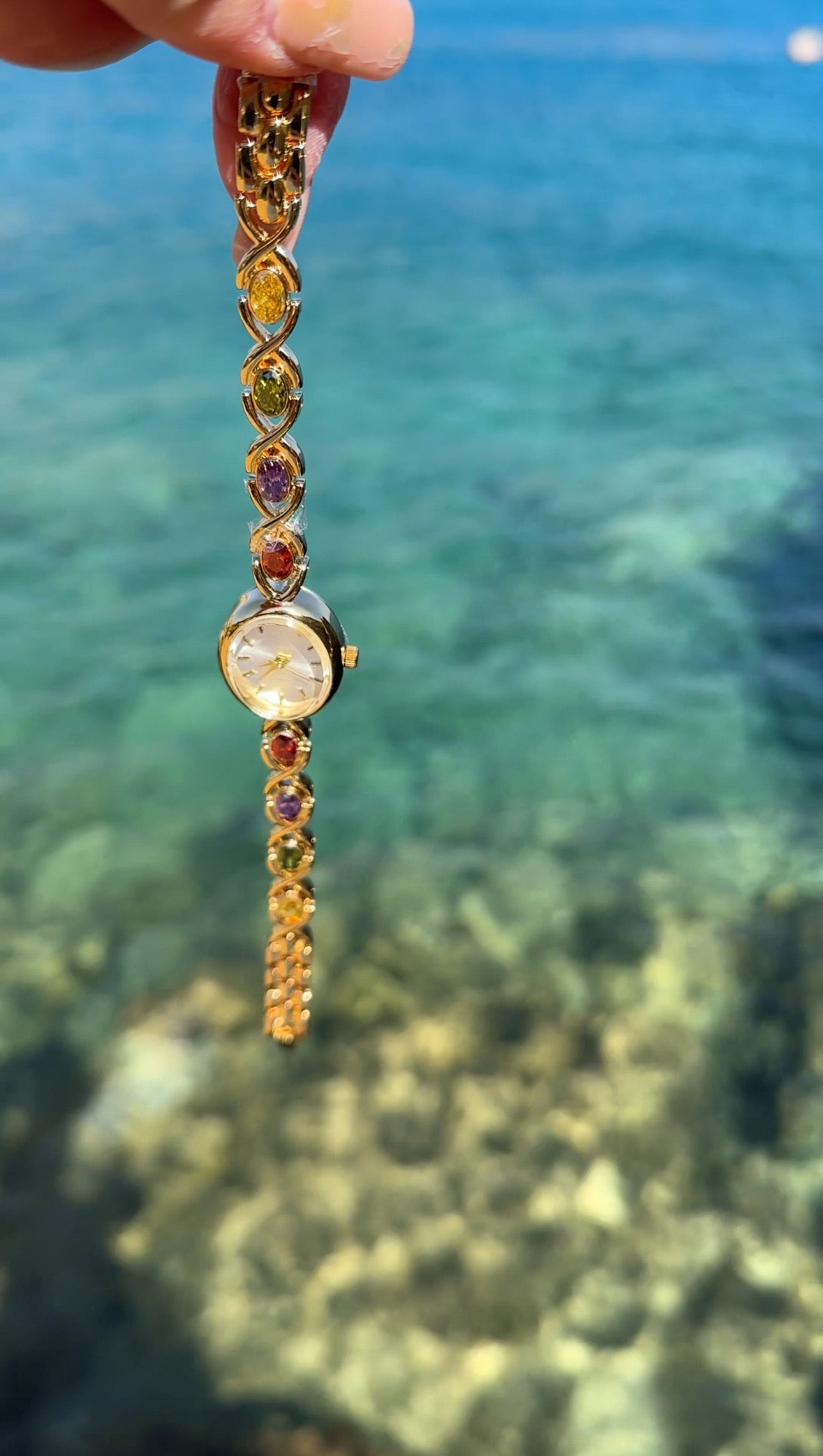 Vintage Gold Watch, Women's Gold Watch, Unique Watch, Rainbow Gemstone Watch, Vintage Inspired Watch, Mother's Day Gift