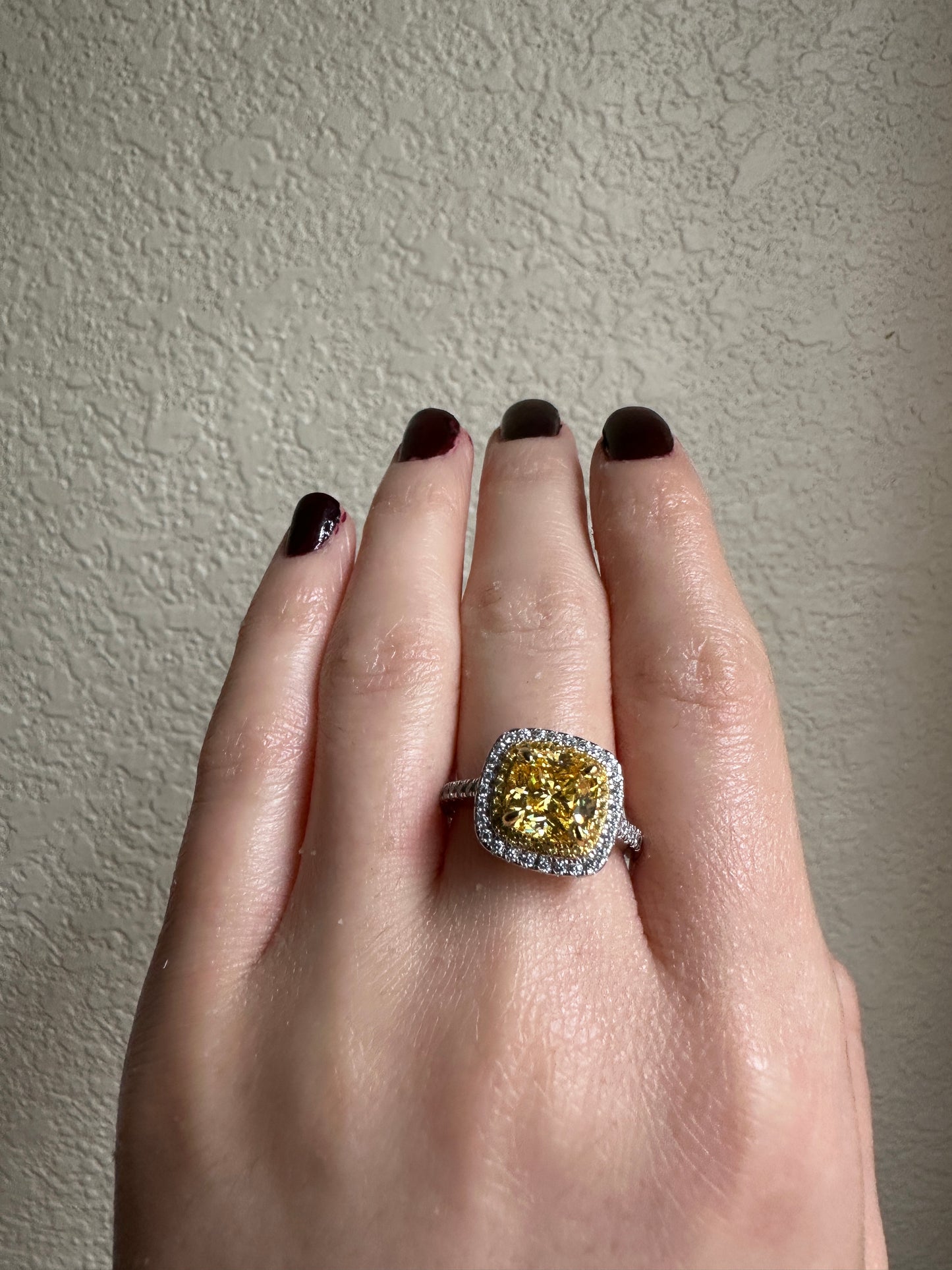 Yellow Sapphire Synthetic Moissanite Cushion Cut Ring