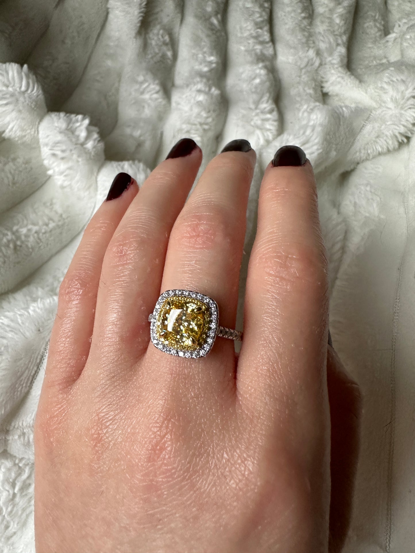 Yellow Sapphire Synthetic Moissanite Cushion Cut Ring