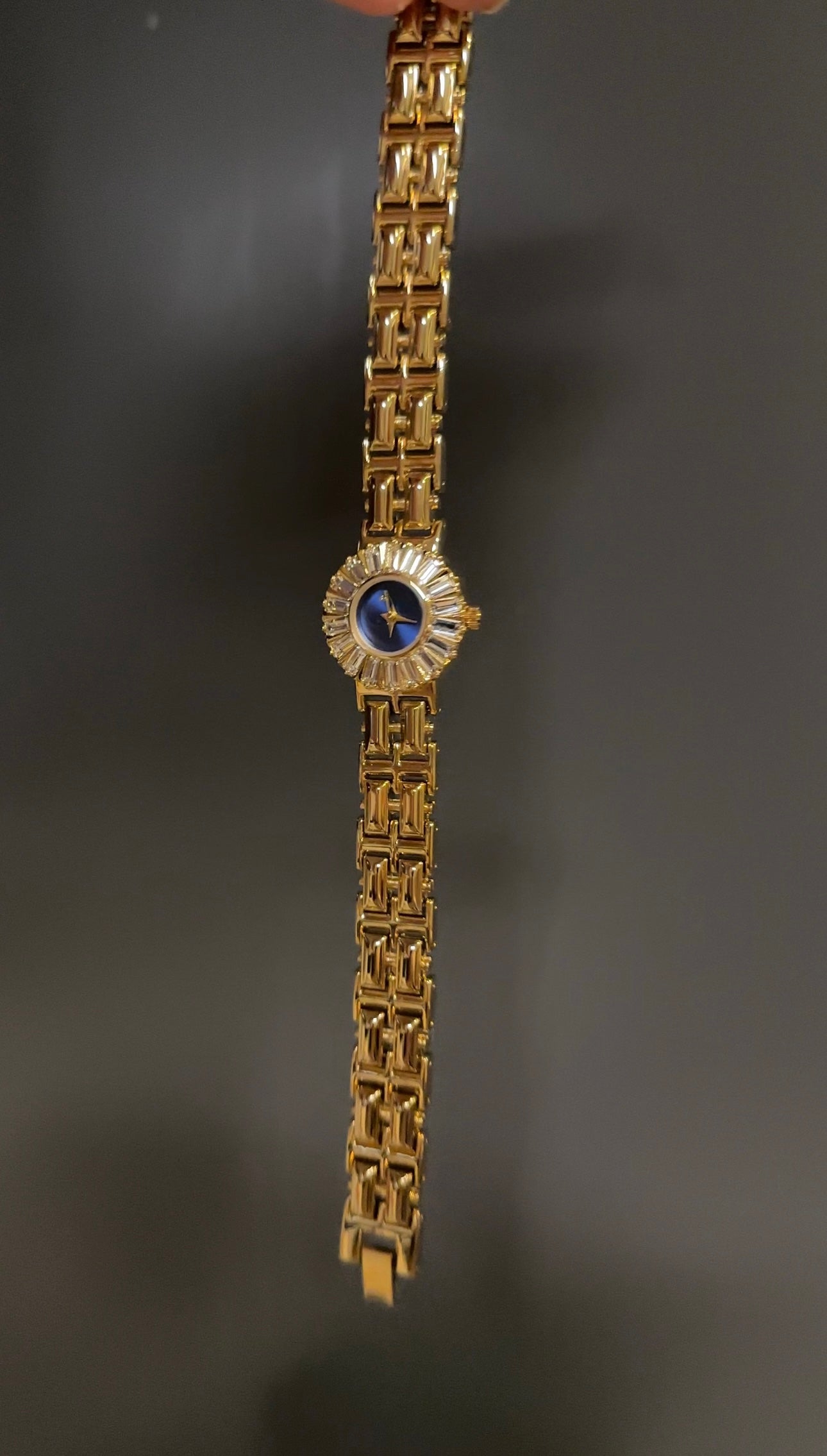 Women's Vintage Gold Watch, Blue Face Gold Crystal Gemstone Watch, Unique Watch, Vintage Inspired Watch