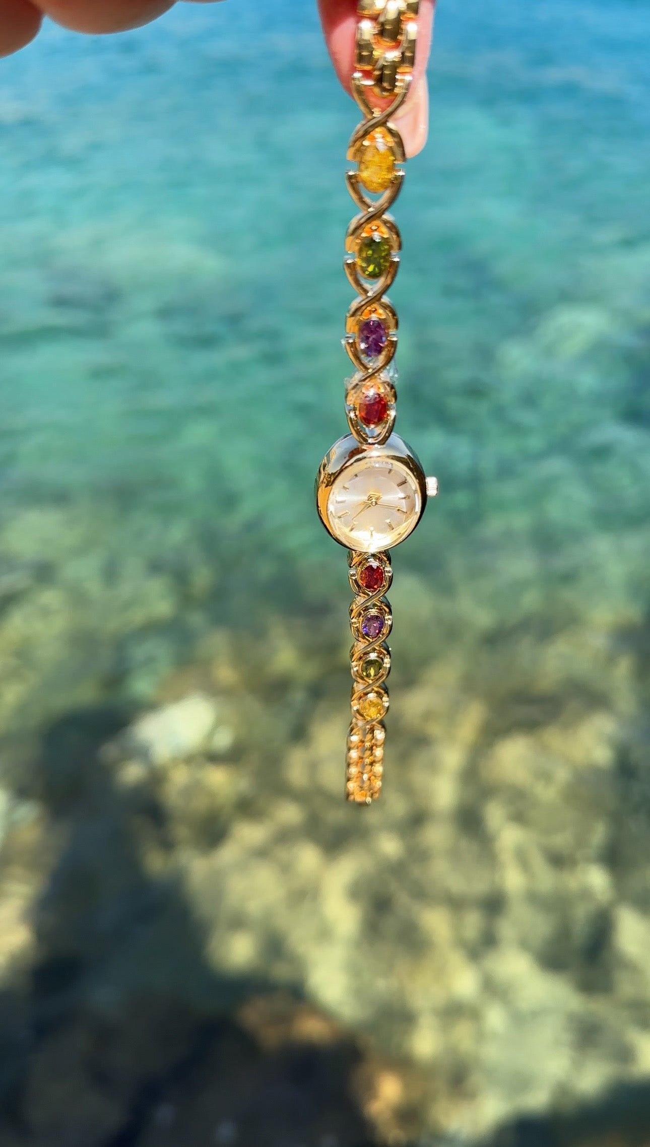 Vintage Gold Watch, Women's Gold Watch, Unique Watch, Rainbow Gemstone Watch, Vintage Inspired Watch, Mother's Day Gift