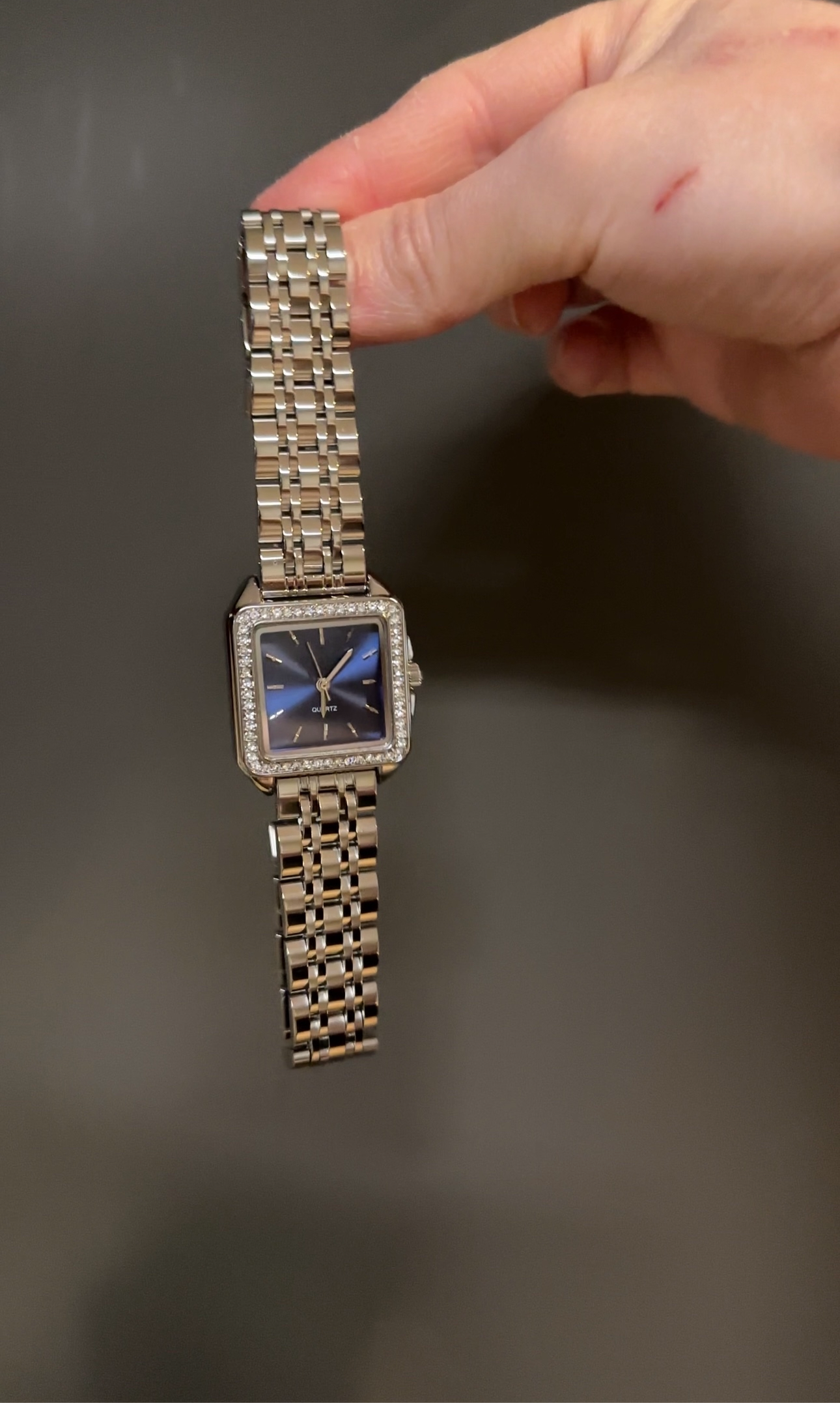 Women's Vintage Silver Watch, Blue Square Face Silver Crystal Gemstone Watch, Unique Watch, Vintage Inspired Watch