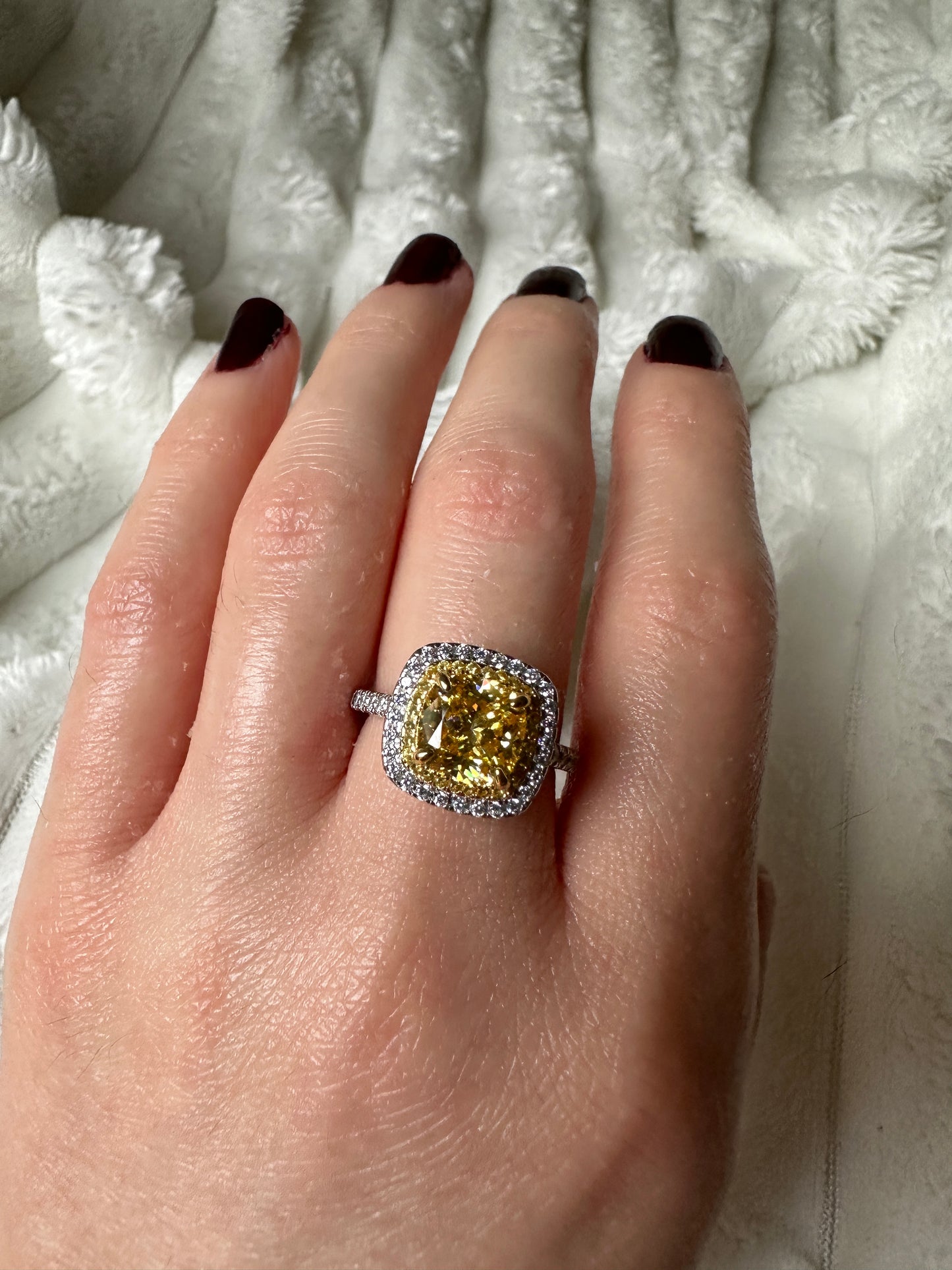 Yellow Sapphire Synthetic Moissanite Cushion Cut Ring