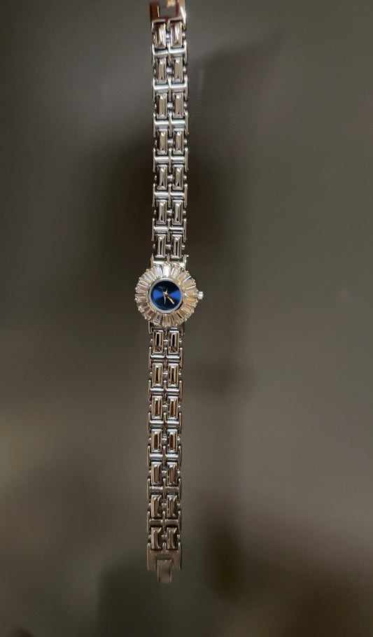 Women's Vintage Silver Watch, Blue Face Silver Crystal Gemstone Watch, Unique Watch, Vintage Inspired Watch