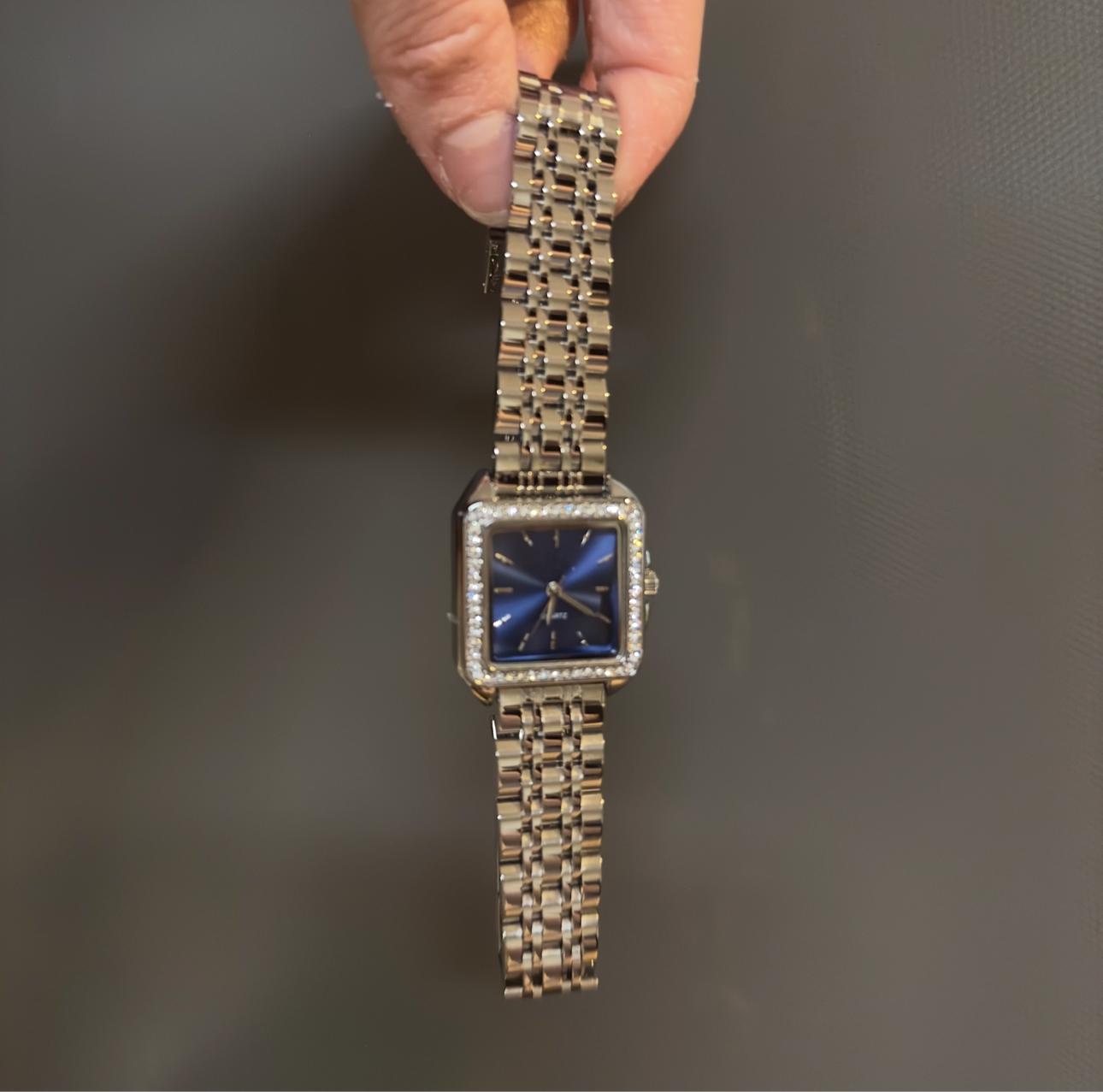 Women's Vintage Silver Watch, Blue Square Face Silver Crystal Gemstone Watch, Unique Watch, Vintage Inspired Watch