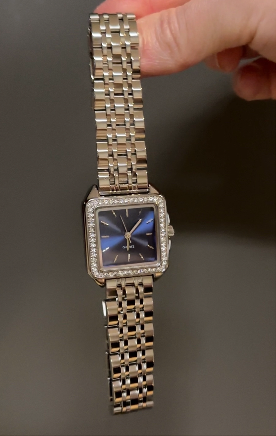 Women's Vintage Silver Watch, Blue Square Face Silver Crystal Gemstone Watch, Unique Watch, Vintage Inspired Watch