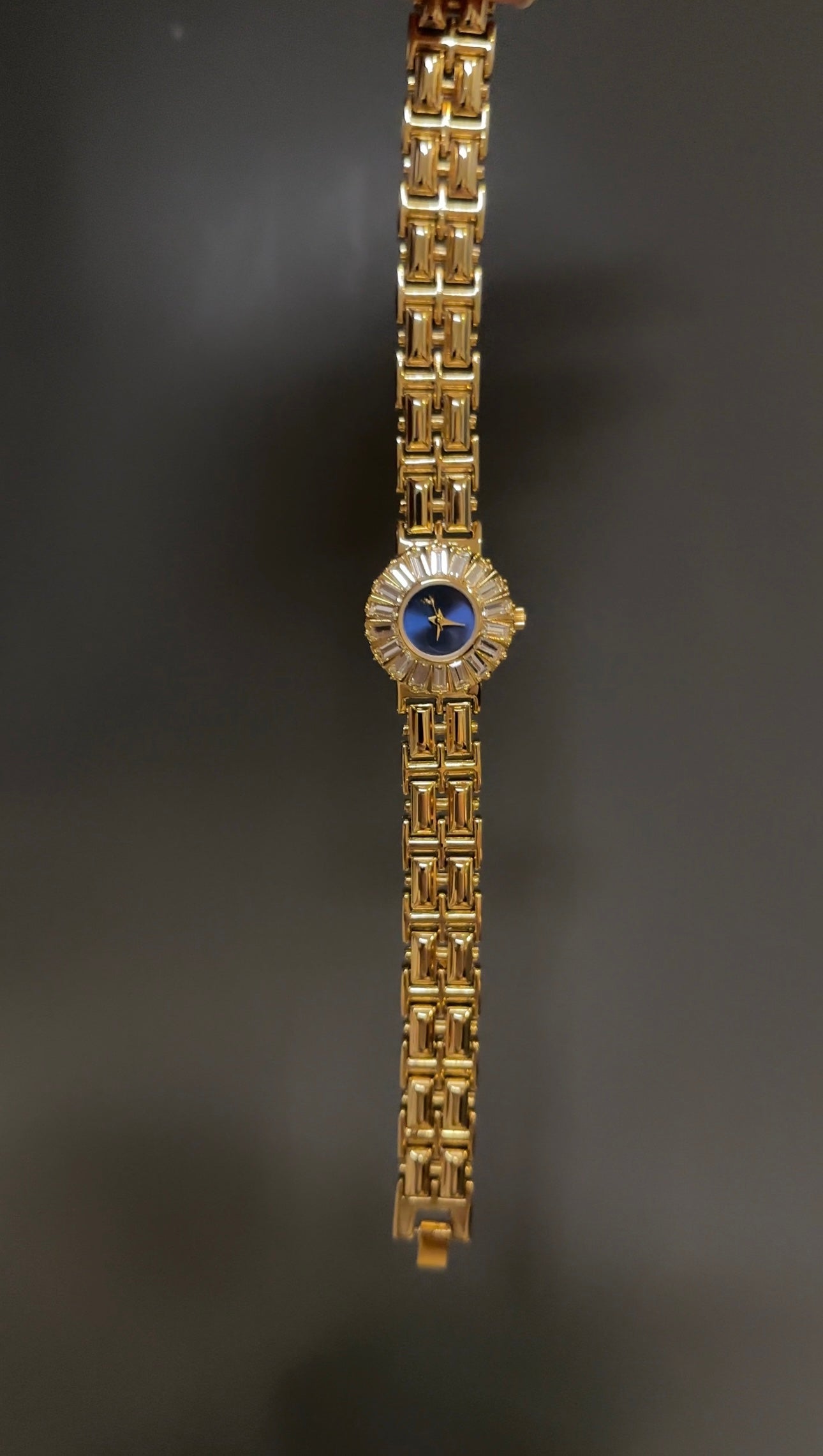 Women's Vintage Gold Watch, Blue Face Gold Crystal Gemstone Watch, Unique Watch, Vintage Inspired Watch