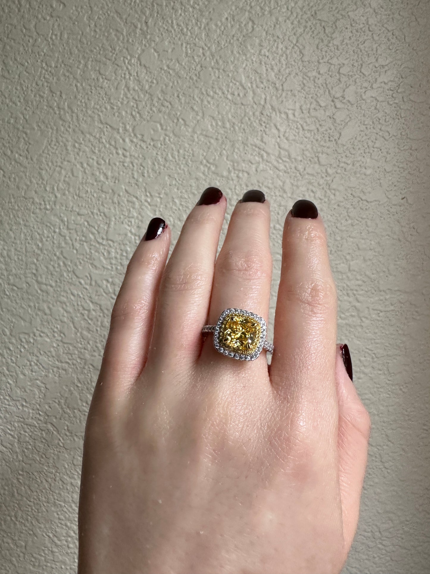 Yellow Sapphire Synthetic Moissanite Cushion Cut Ring