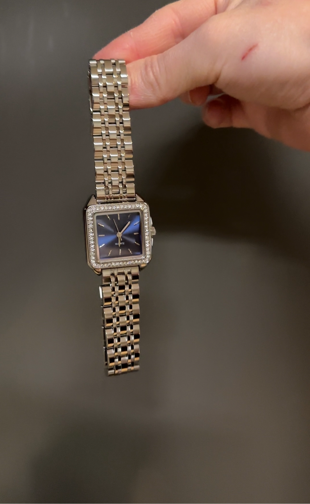 Women's Vintage Silver Watch, Blue Square Face Silver Crystal Gemstone Watch, Unique Watch, Vintage Inspired Watch