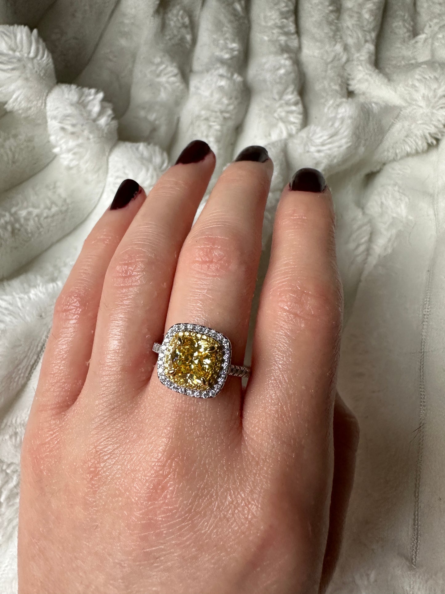 Yellow Sapphire Synthetic Moissanite Cushion Cut Ring