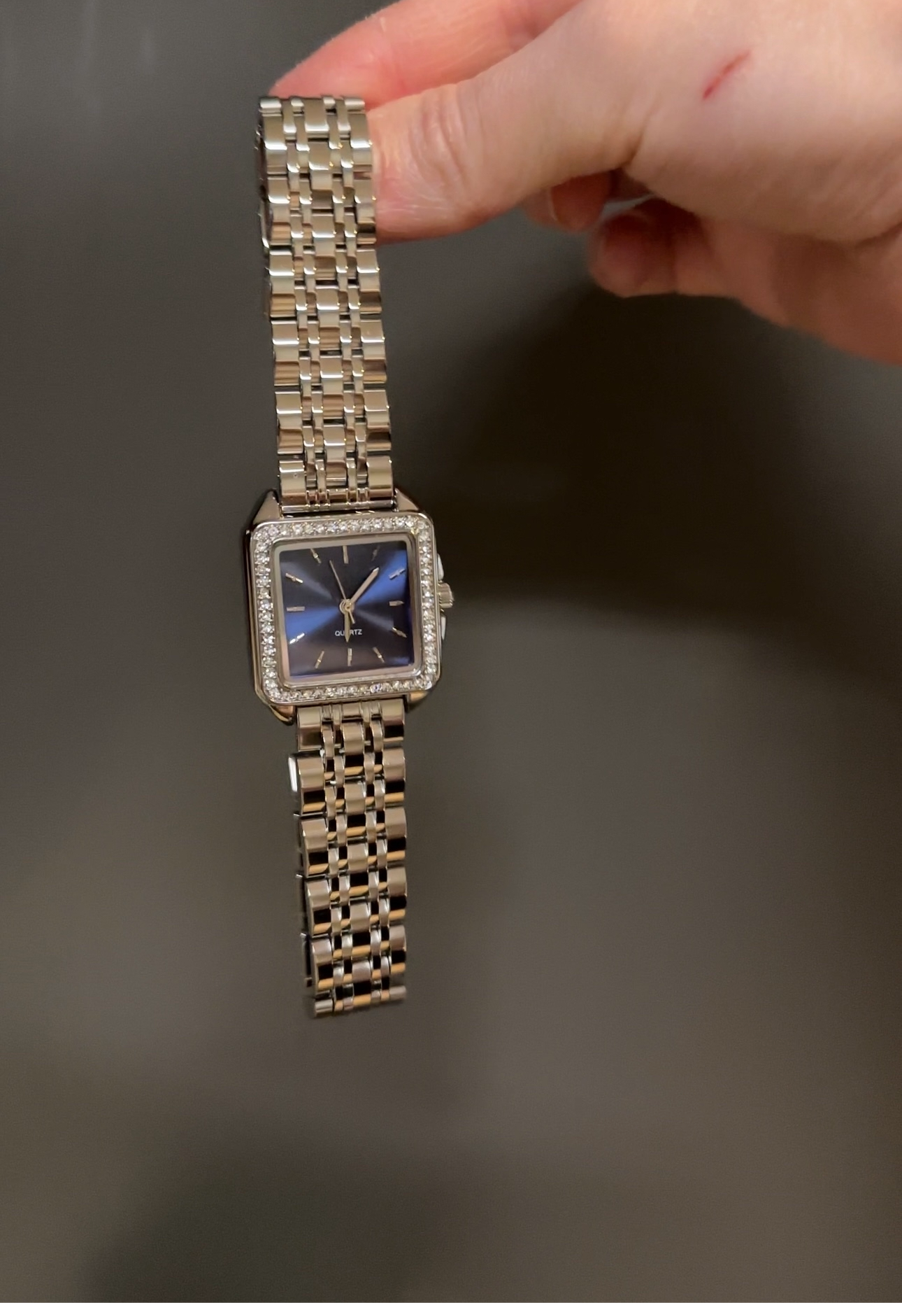 Women's Vintage Silver Watch, Blue Square Face Silver Crystal Gemstone Watch, Unique Watch, Vintage Inspired Watch