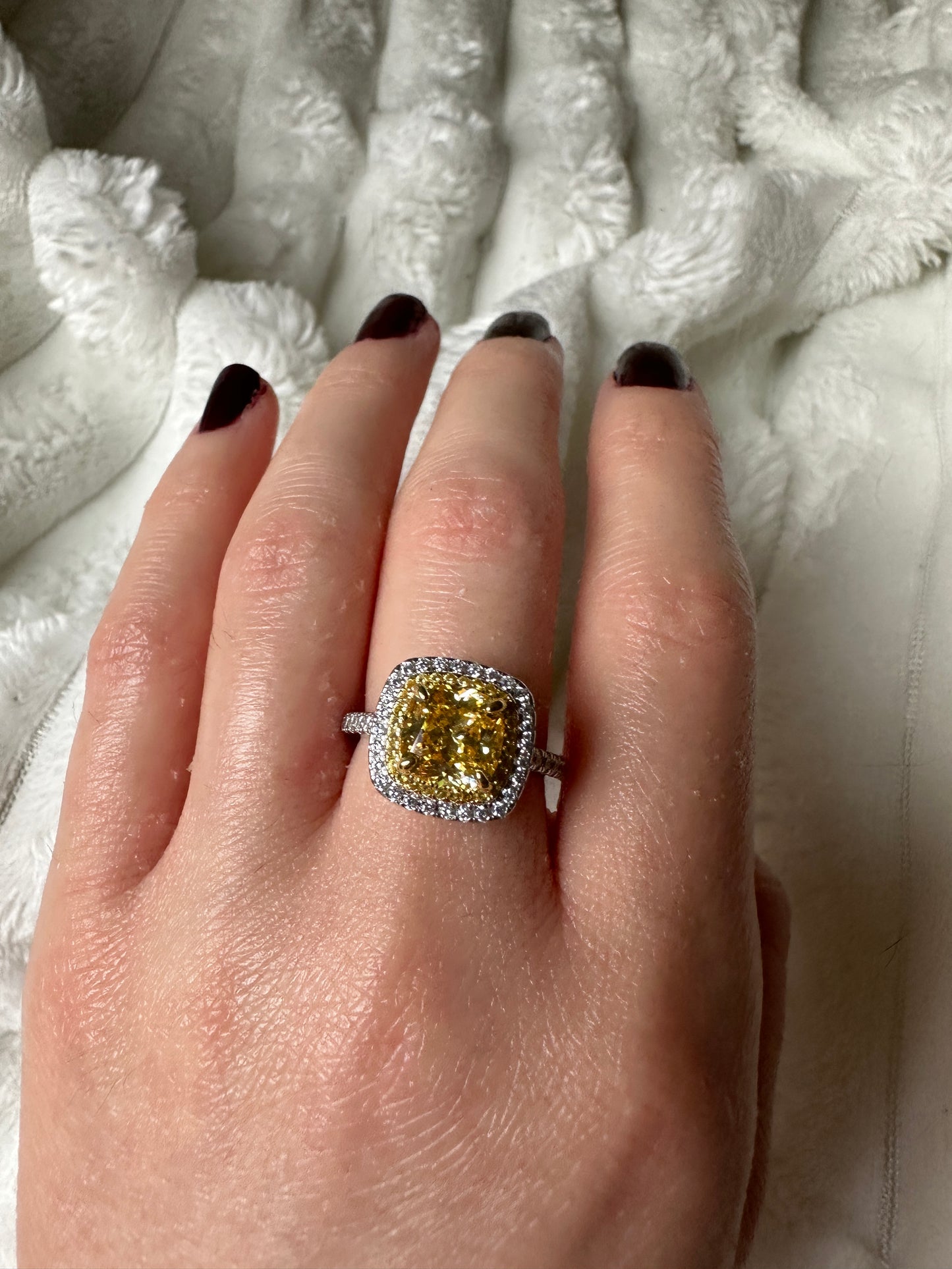 Yellow Sapphire Synthetic Moissanite Cushion Cut Ring