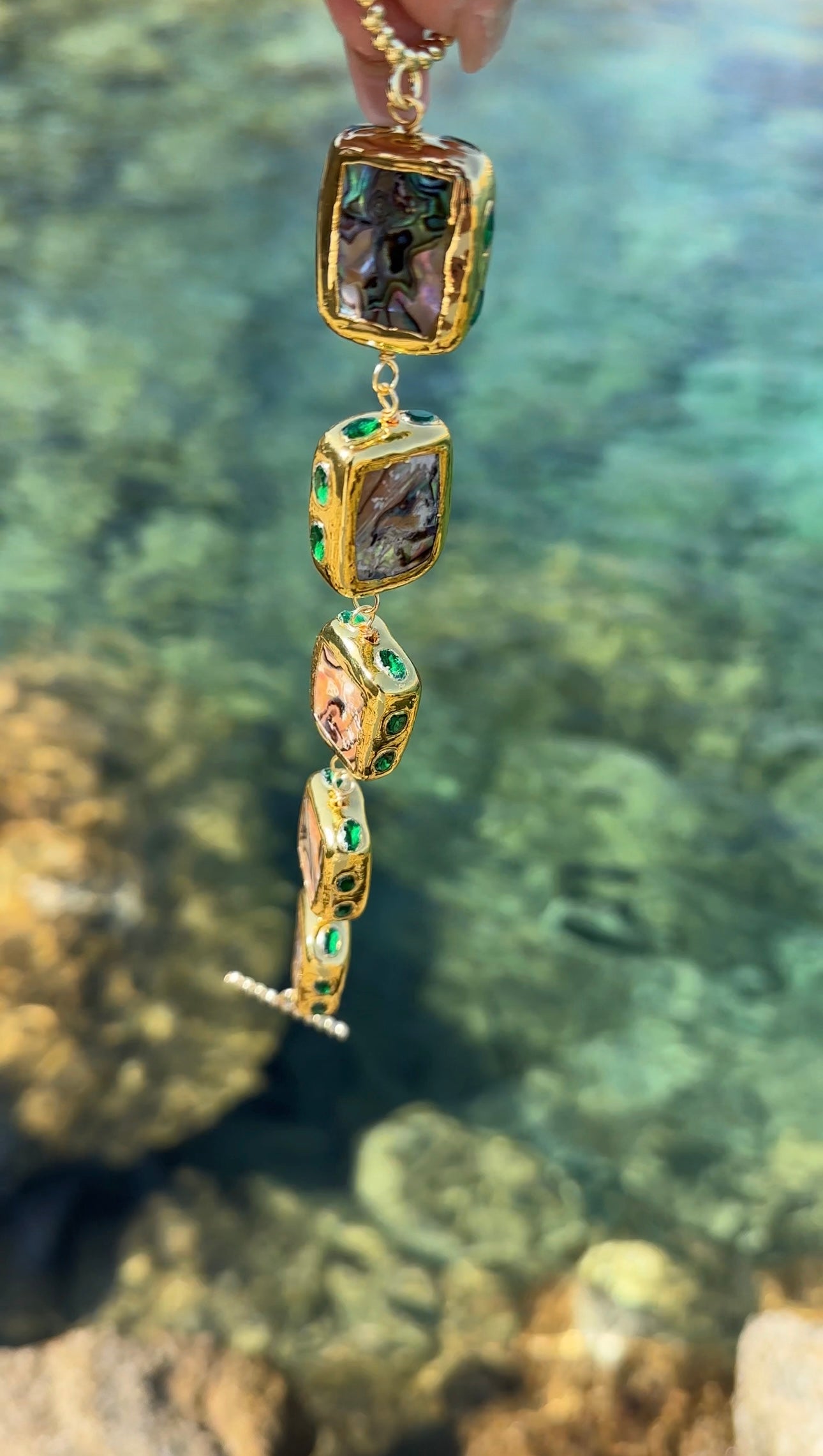 Chunky Gold-plated Gemstone Abalone Bracelet