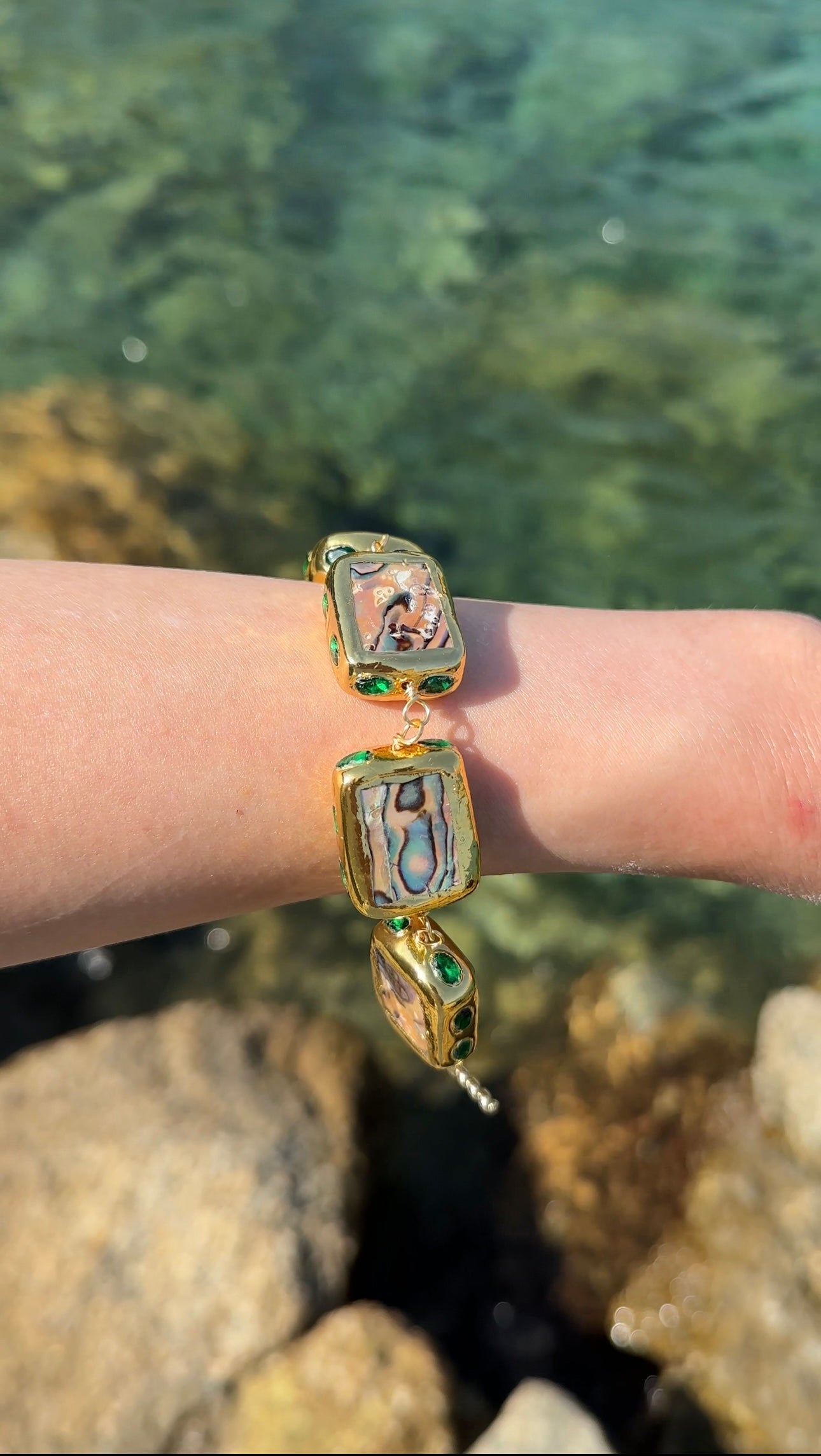 Chunky Gold-plated Gemstone Abalone Bracelet