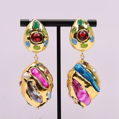 Baroque Colorful Gold Pearl Earrings