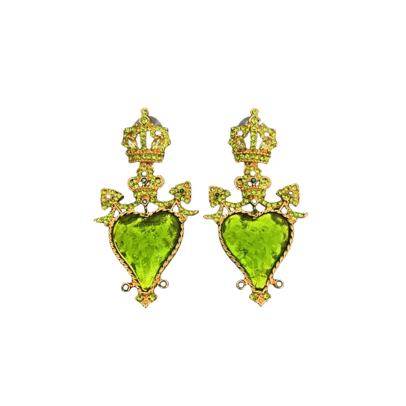 Gold Green Crown Jewel Earrinfs