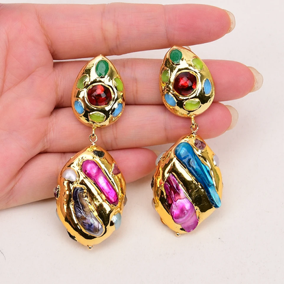 Baroque Colorful Gold Pearl Earrings