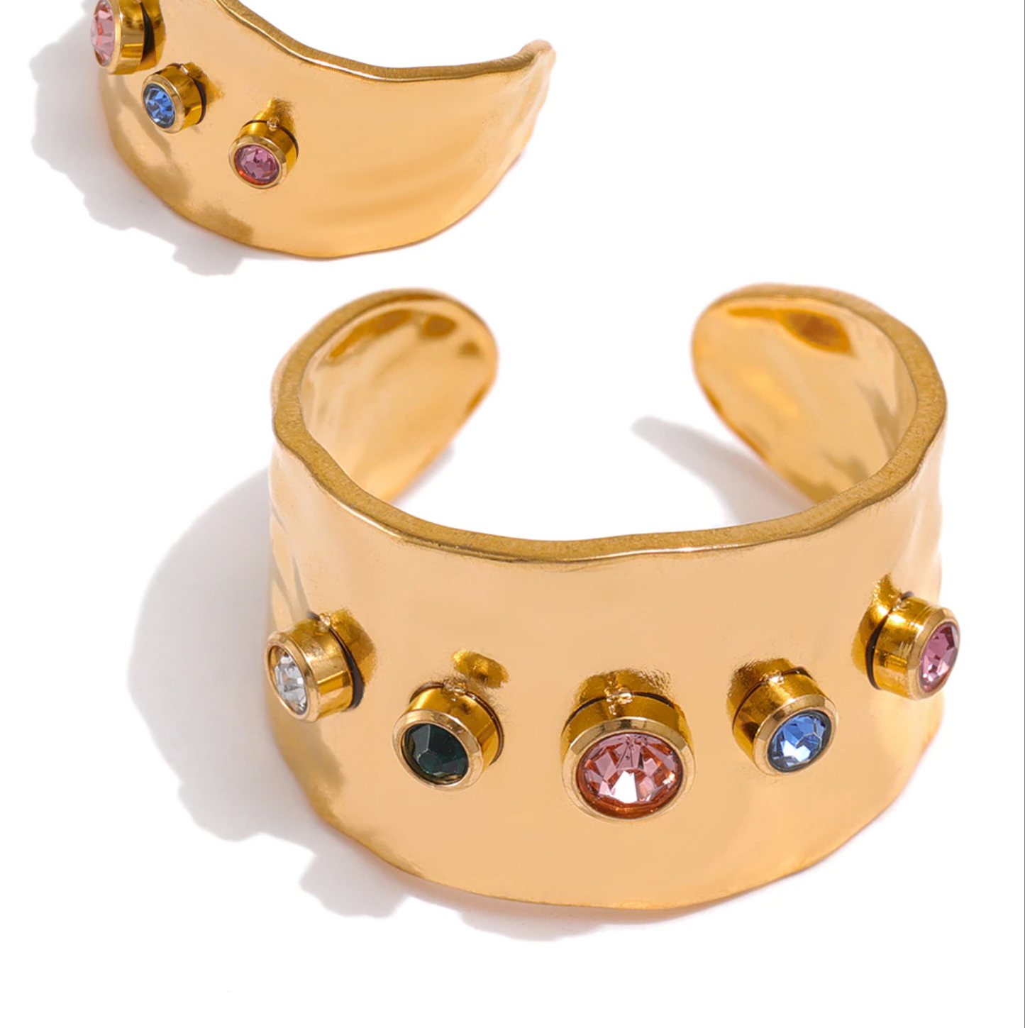 Gold Rainbow Gemstone Ring Set