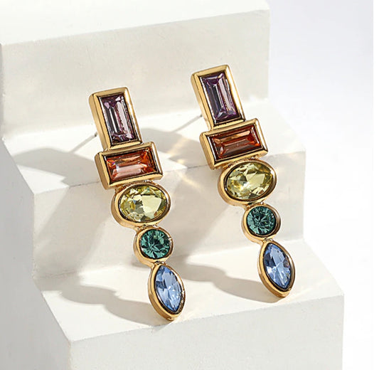 Gold Rainbow Gemstone Drop Earrings