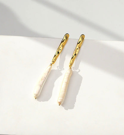 Gold Freshwater Pearl Dangle Earrings