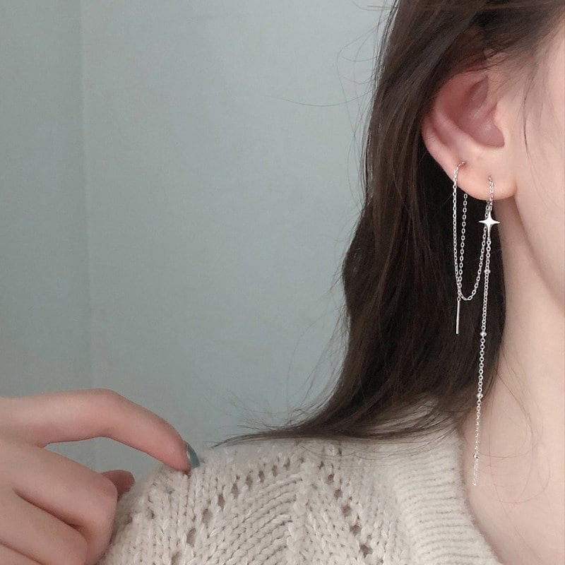 Lux Pave Star Threader Earrings | Caitlyn Minimalist