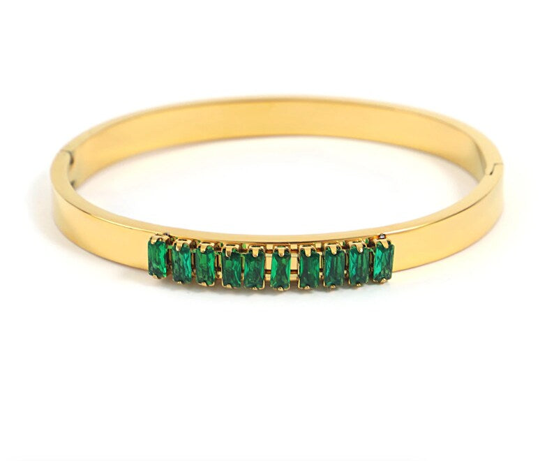 Gold-plated Green Gemstone Cuff Bracelet